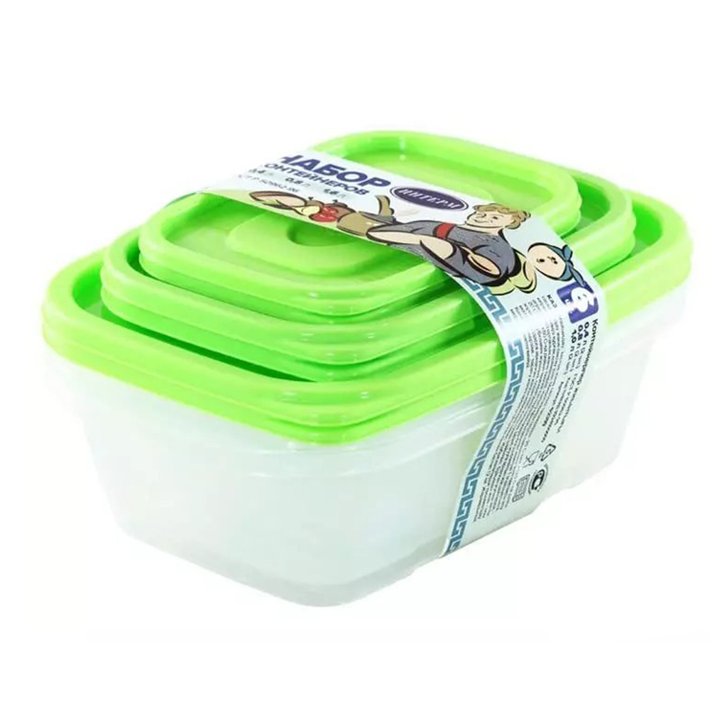 Набор контейнеров салатовый 6шт НК2 (0,4-2шт 0,8л-2шт 1,6л-2шт) (Интерм)