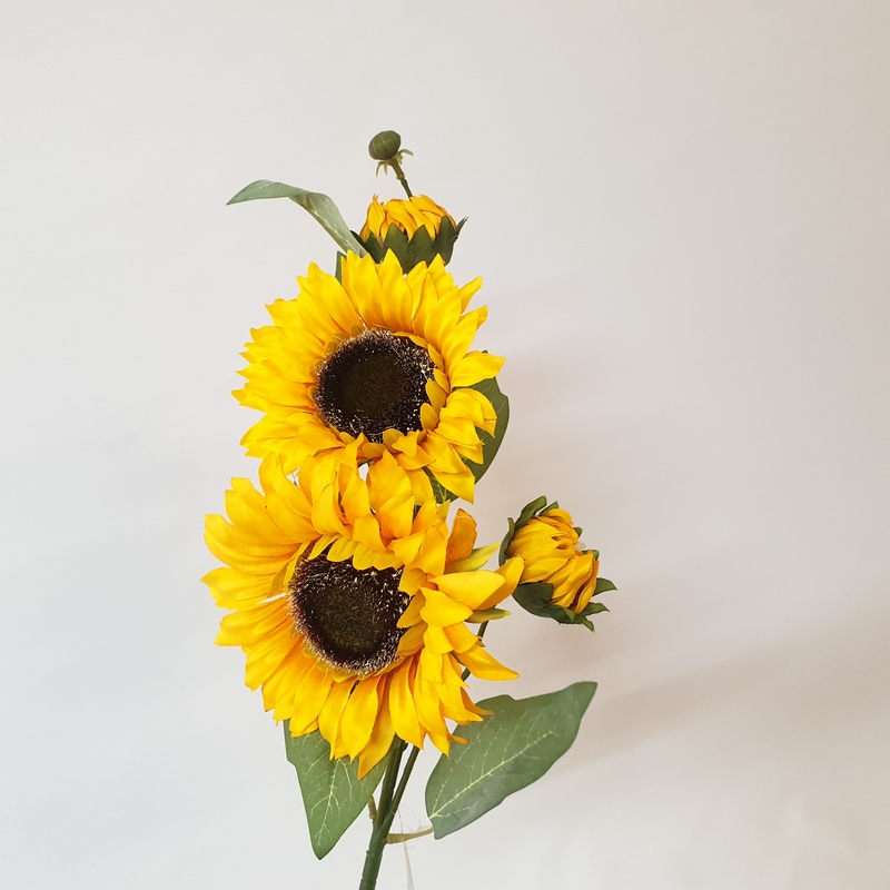 Ветка Подсолнух PKSBD-5 2 цветка 2 бутона 70см (Сиб Сад)